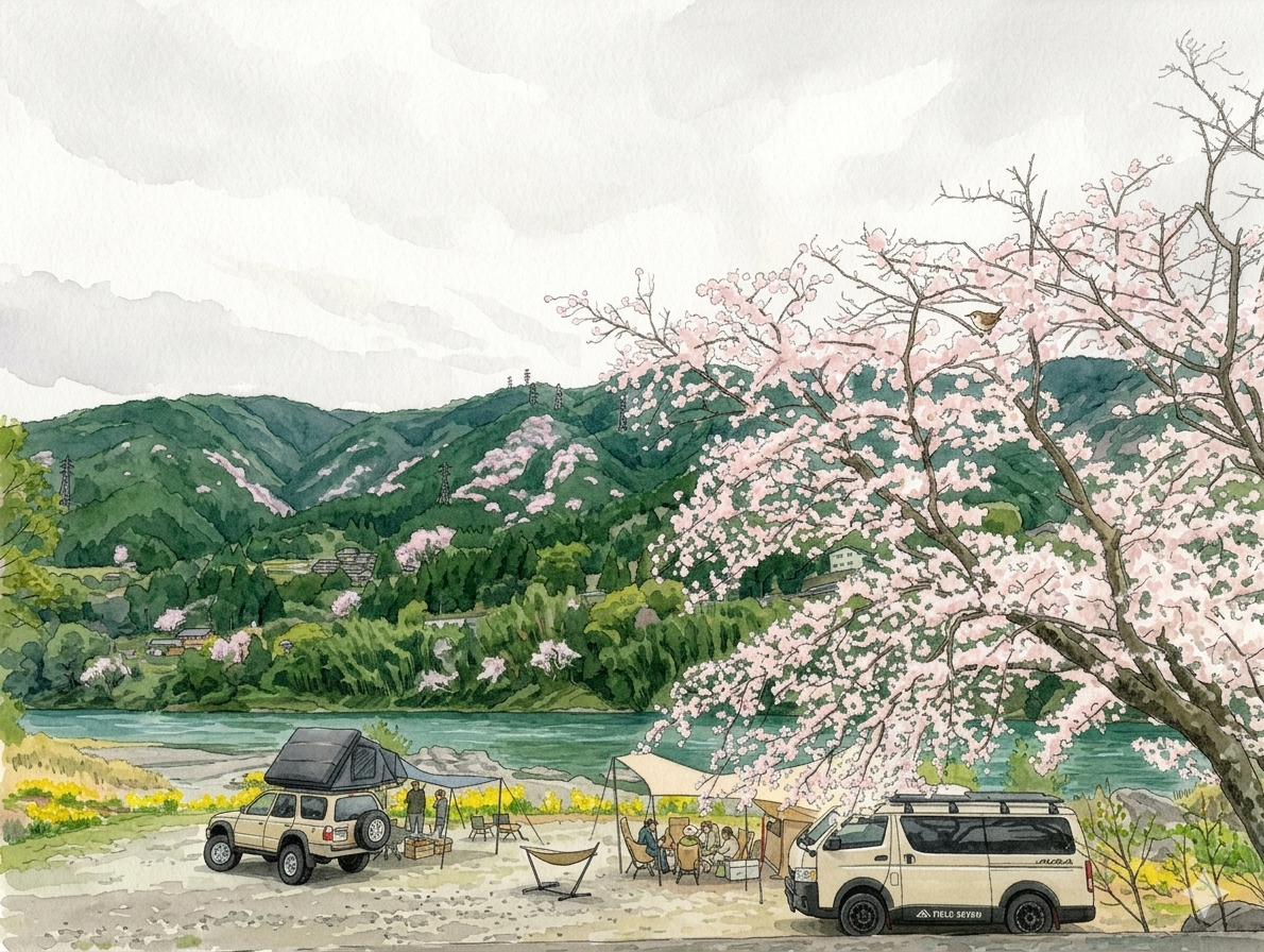 美濃田の淵キャンプ場｜春限定！桜と川が美しい穴場！徳島県のキャンプ場！