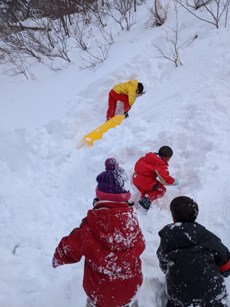 雪と戯れる子供たち