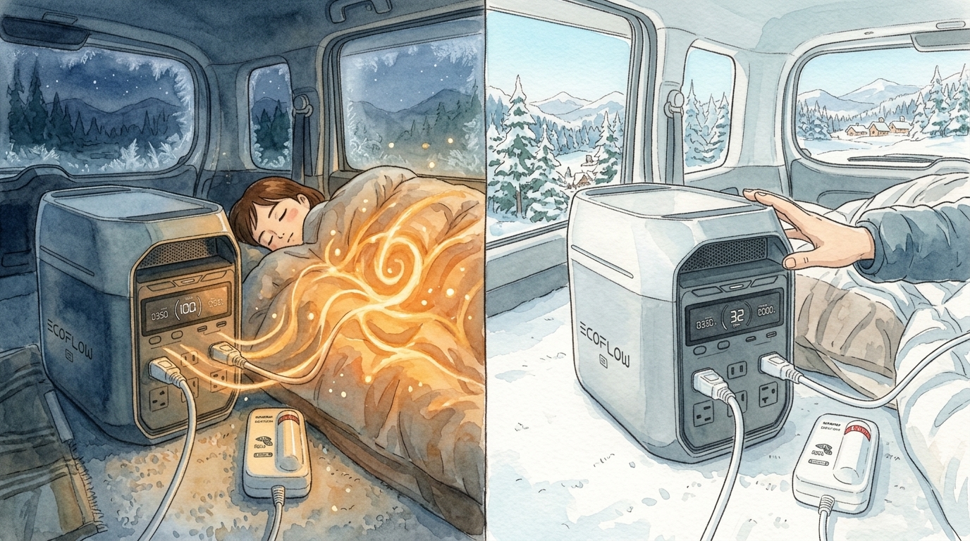 車中泊で電気毛布は一晩持つ？ポータブル電源で実測してみた【必要容量の逆算表つき】